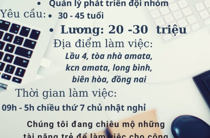 Cần Tuyển 2 Quản Lý Kinh Doanh