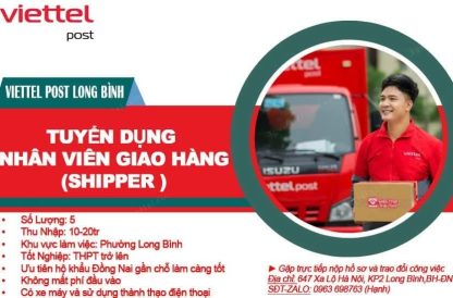 VIETTEL POST LONG BÌNH TUYỂN DỤNG NHÂN VIÊN GIAO HÀNG (SHIPPER)