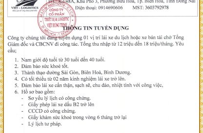 CÔNG TY CỔ PHẦN THIẾT BỊ & LOGISTIC VIỆT HƯNG THỊNH CẦN TUYỂN