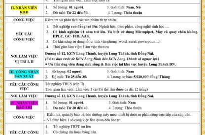 CÔNG TY TNHH AUREOLE FINE CHEMICAL PRODUCTS (AFCP) THÔNG BÁO TUYỂN DỤNG